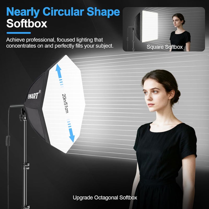 EMART Softbox Photography Lighting Kit, 20"x20" Pull Soft Box, 50W 3000K-6000K LED Bulb, Professional Photoshoot Equipment for Studio Lights, Portrait, Video Recording(1 Pack) - Image 2